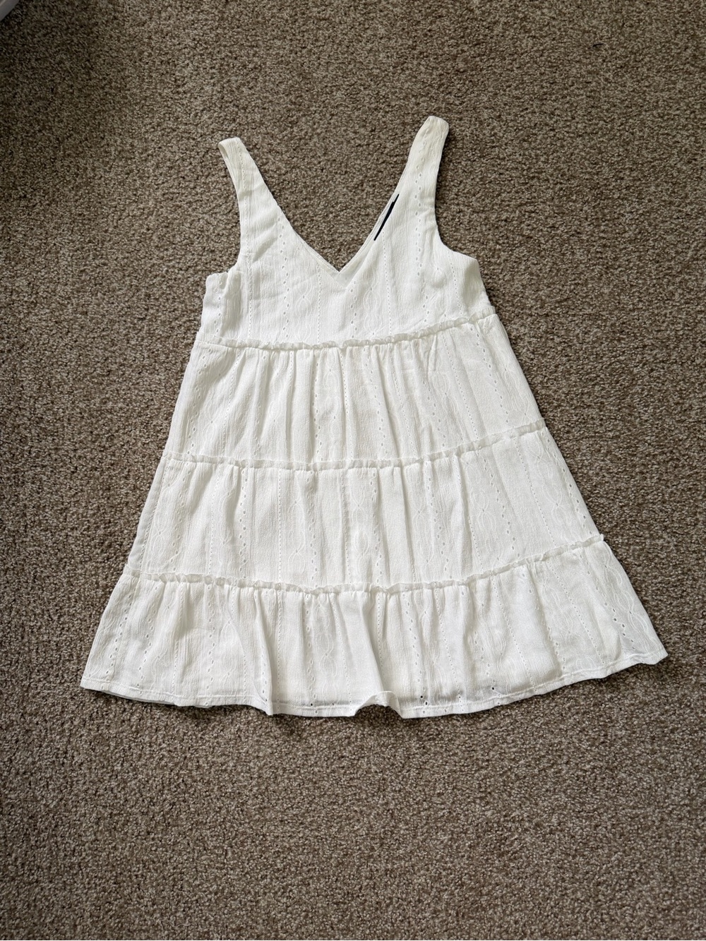 Crystal Doll Ivory Eyelet Tiered V-Neck Mini Dress